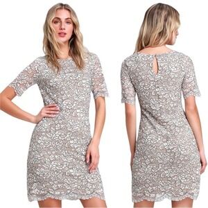 NWOT Lulus Simply Chic Sheer Lined Black Cream Lace Dress XS Fairy Whimsigoth